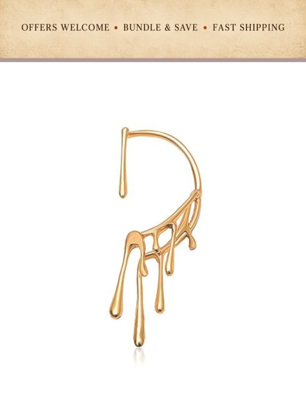 C-Shaped Hoop Earrings Tapered Drop Dangle Hypoallergenic Waterdrop